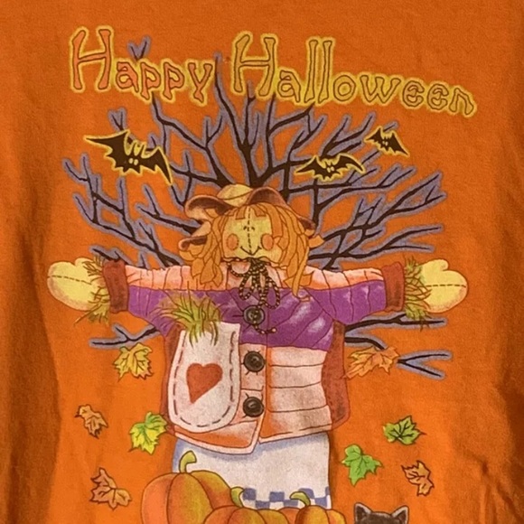 Delta Magnum Weight Orange T-Shirt Adult M Happy Halloween Scarecrow Bats - Picture 2 of 6